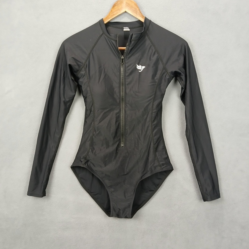 Durio One Piece Swimsuit Womens Small Black Long Sleeve Rash Guard Zip Front